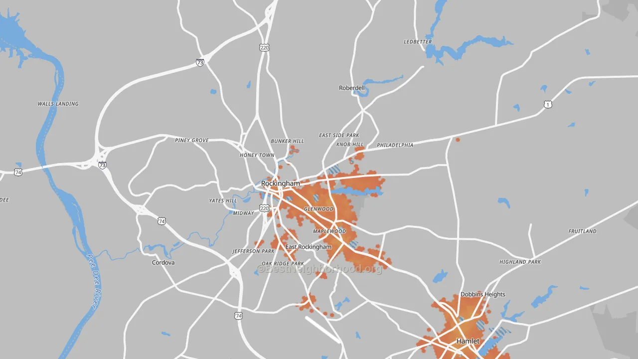 Bike Grade map of Rockingham, NC