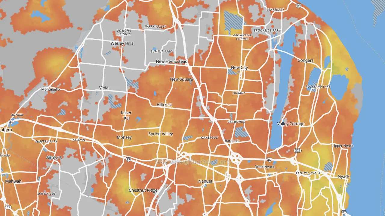 Bike Grade map of Rockland County, NY