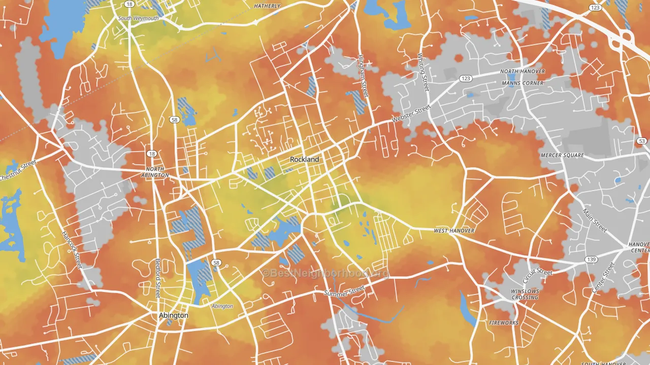 Bike Grade map of Rockland, MA