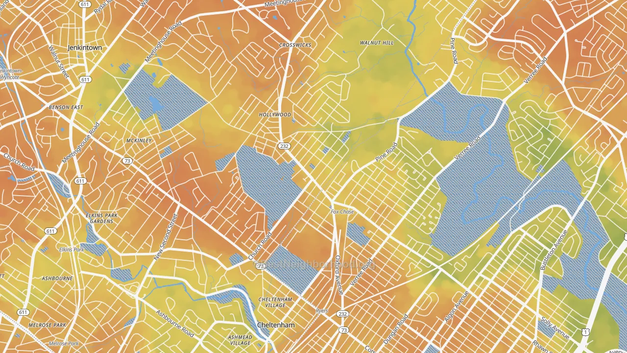 Bike Grade map of Rockledge, PA