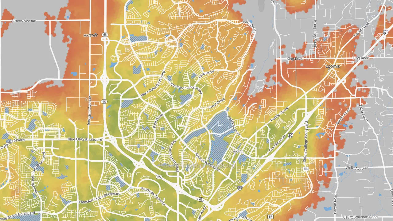 Bike Grade map of Rocklin, CA