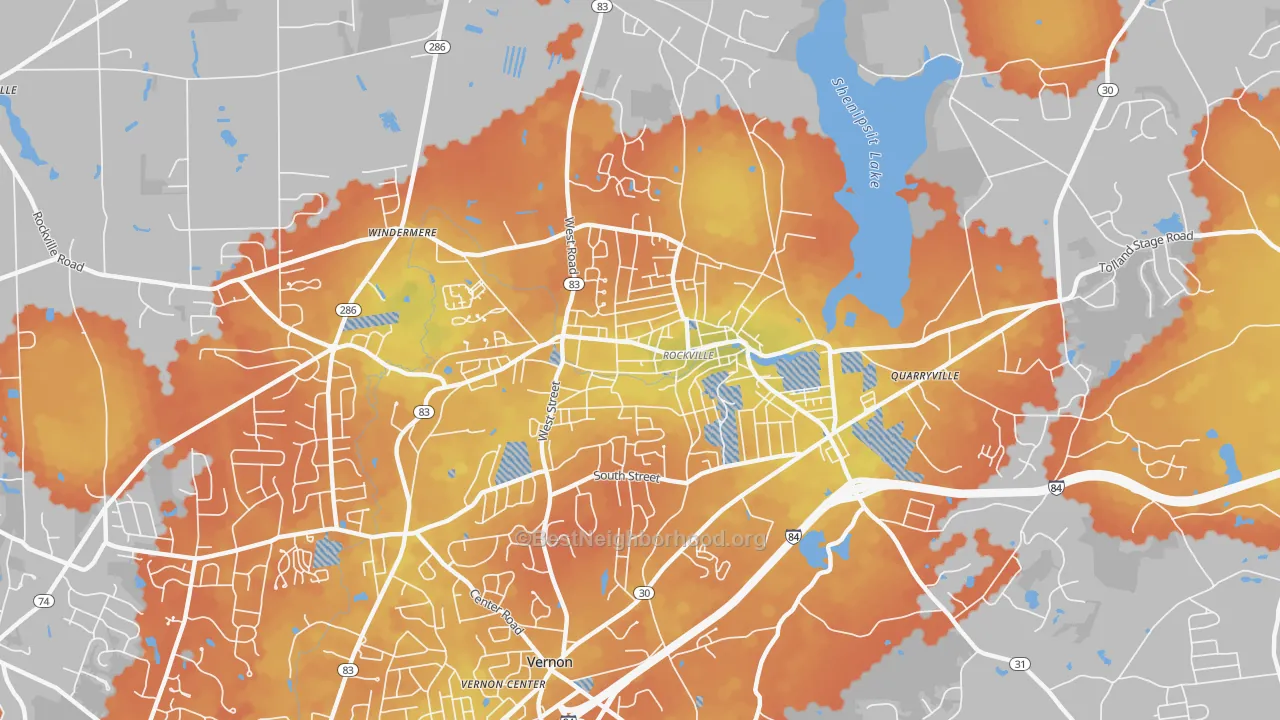 Bike Grade map of Rockville, CT