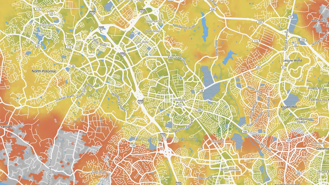Bike Grade map of Rockville, MD