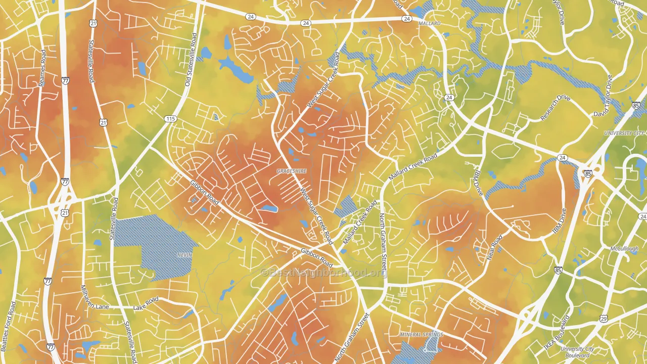 Bike Grade map of Rockwell Park-Hemphill Heights, Charlotte, NC