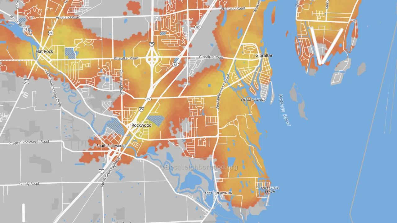 Bike Grade map of Rockwood, MI