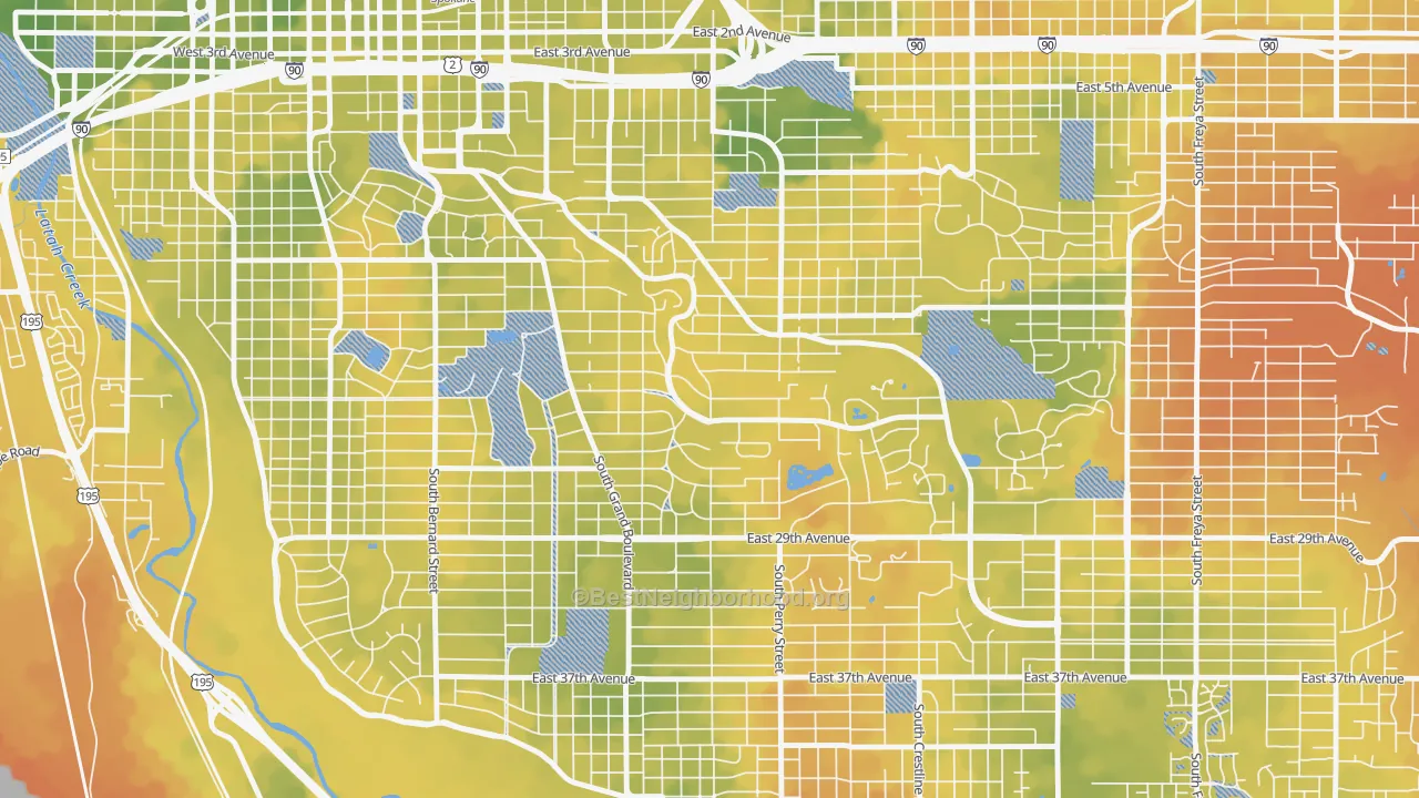 Bike Grade map of Rockwood, Spokane, WA