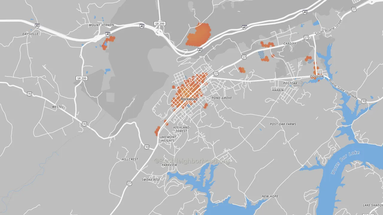 Bike Grade map of Rockwood, TN