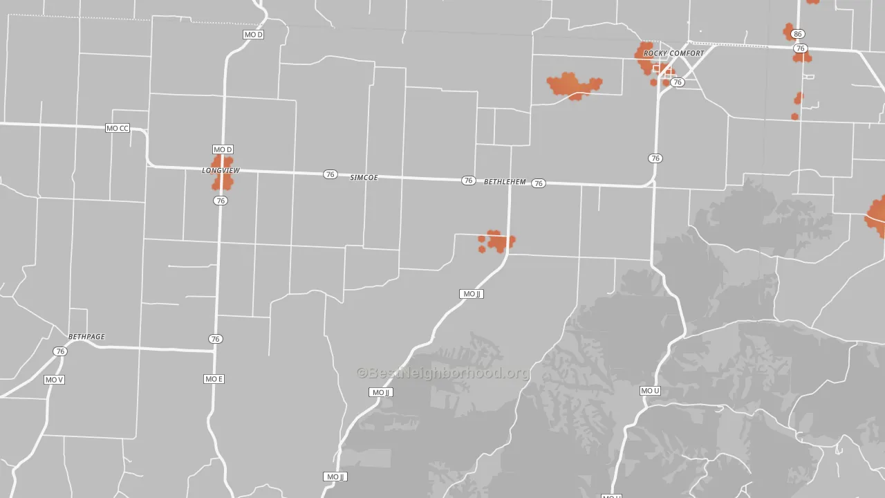 Bike Grade map of Rocky Comfort, MO