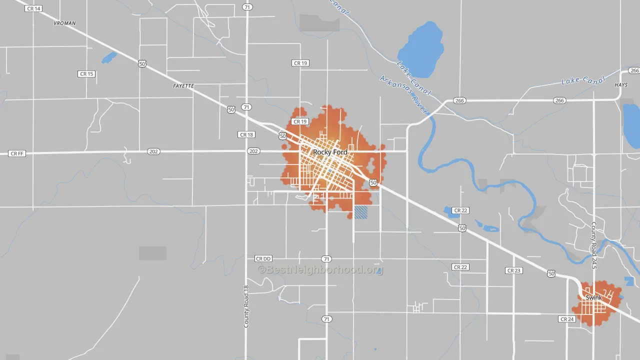 Bike Grade map of Rocky Ford, CO