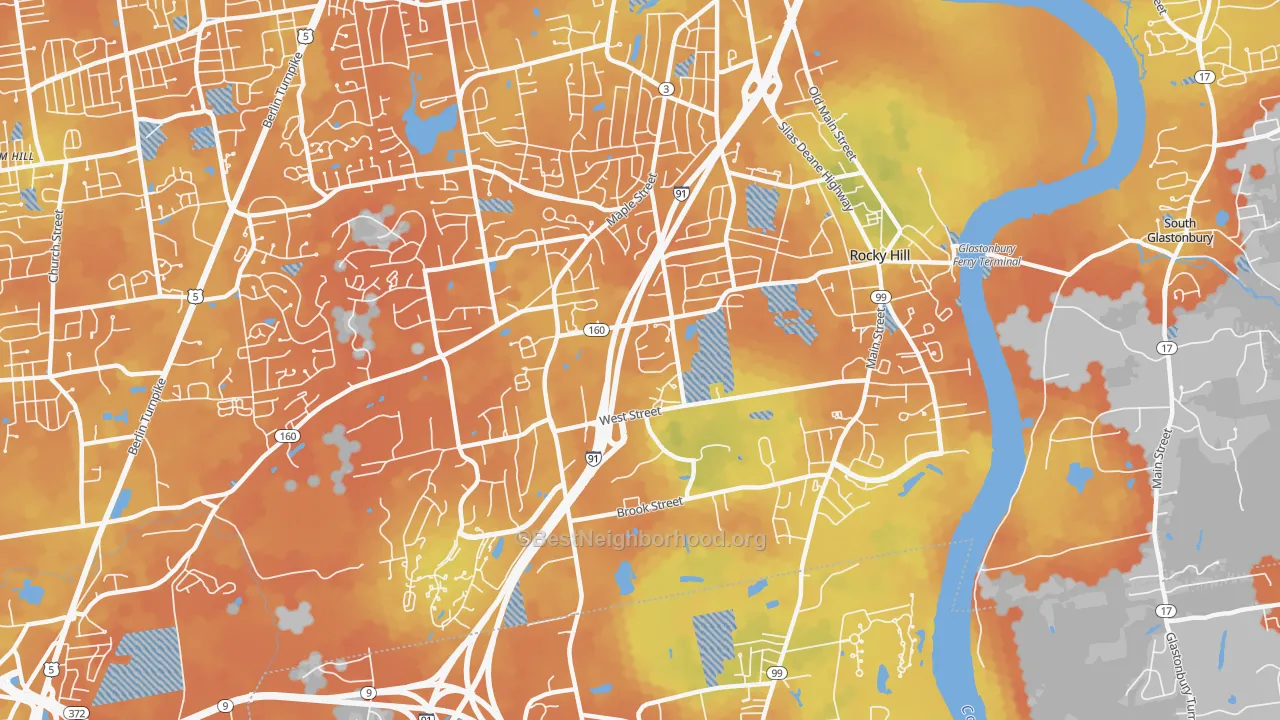 Bike Grade map of Rocky Hill, CT