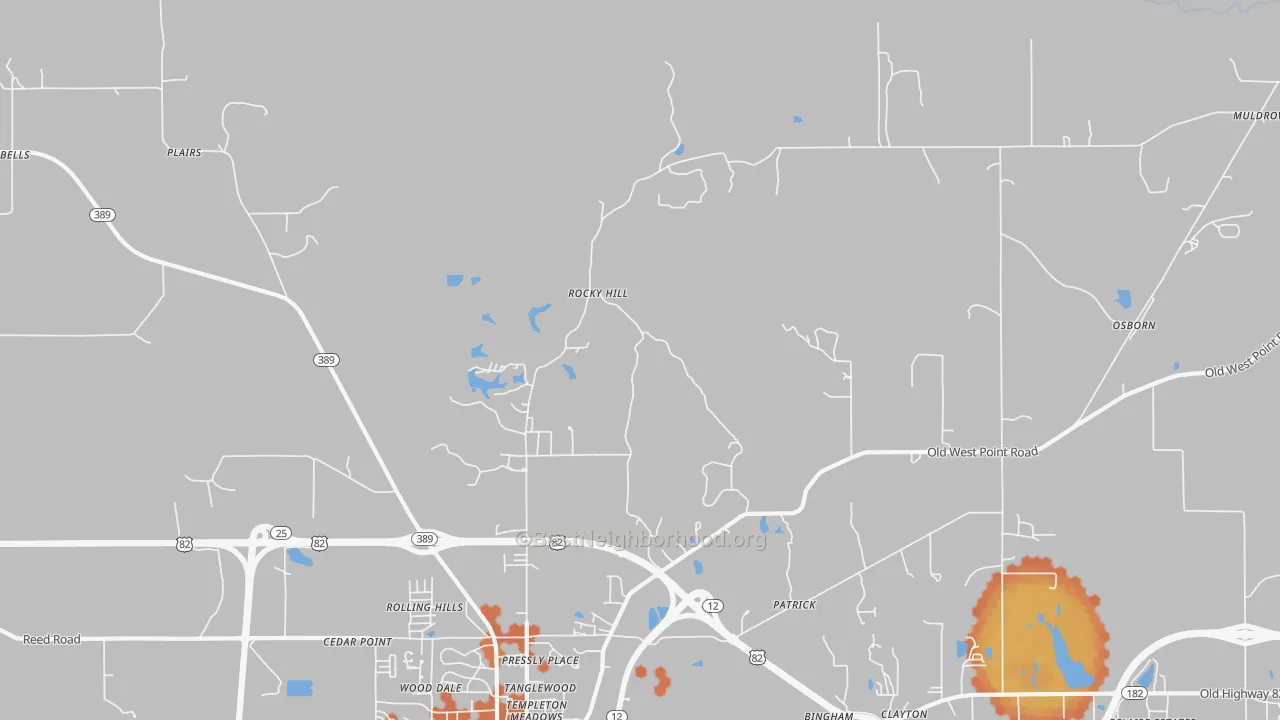 Bike Grade map of Rocky Hill, MS