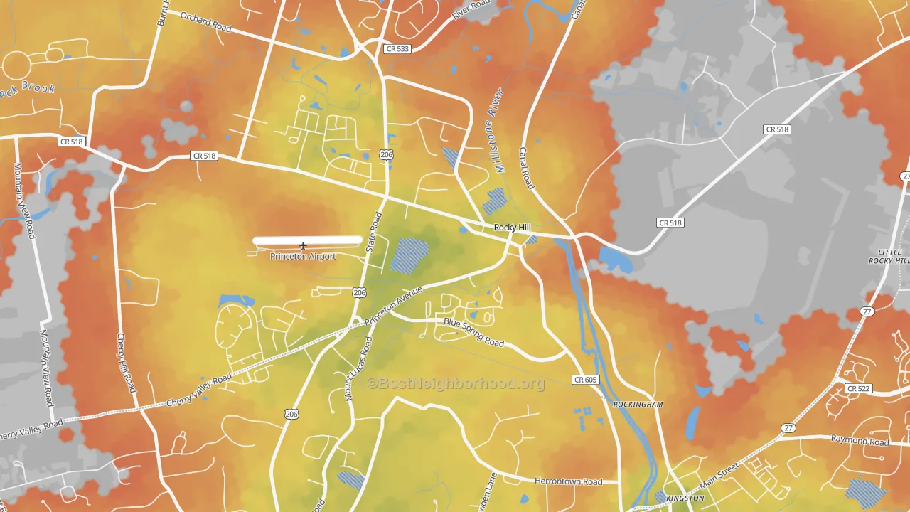 Bike Grade map of Rocky Hill, NJ
