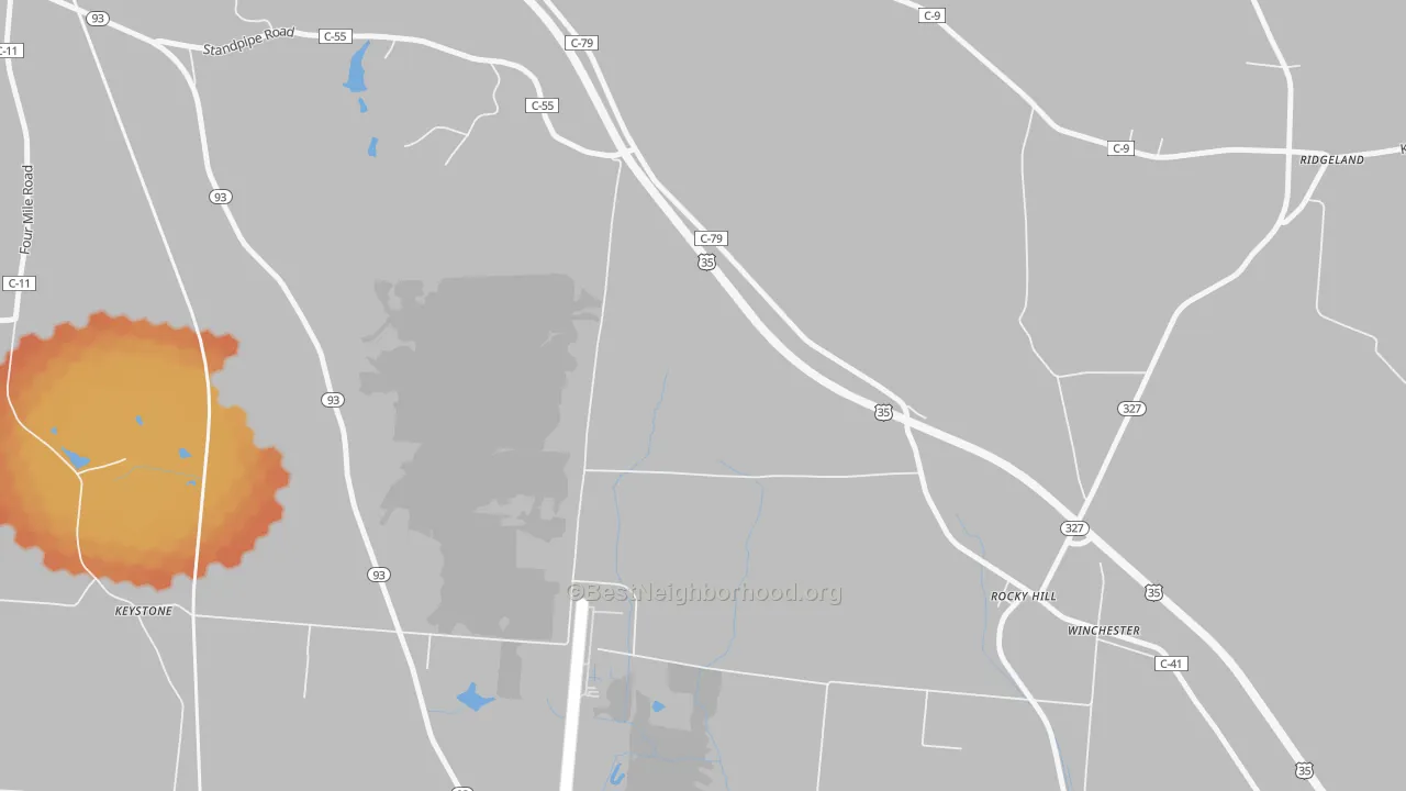 Bike Grade map of Rocky Hill, OH
