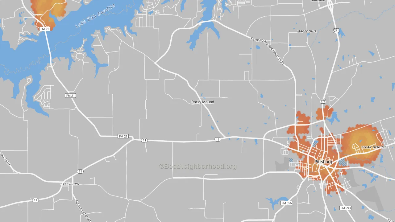 Bike Grade map of Rocky Mound, TX