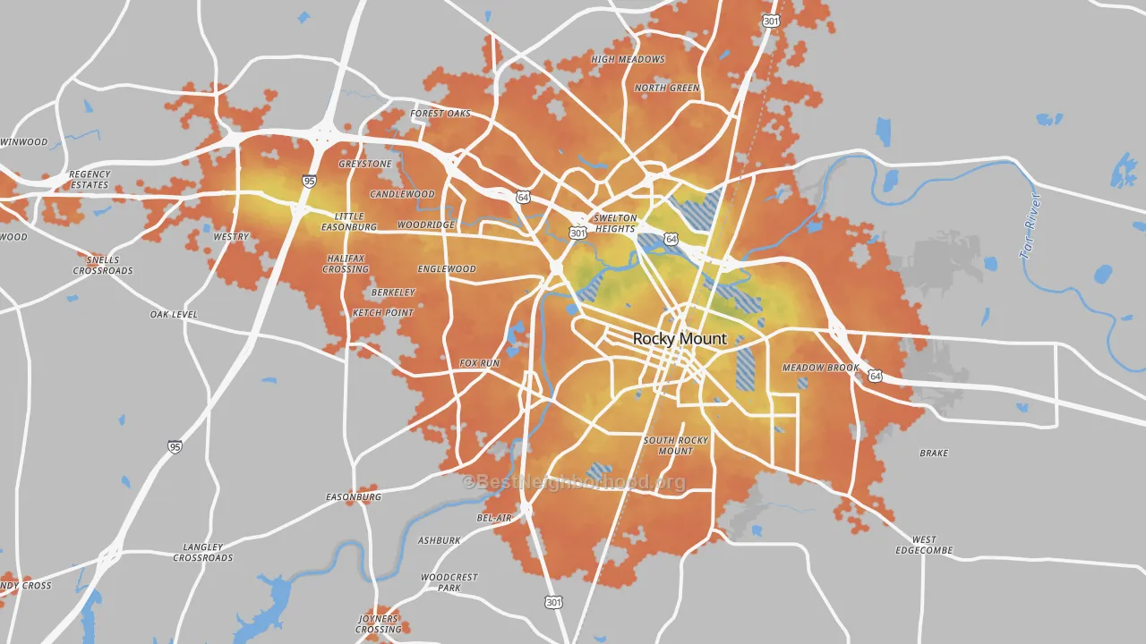 Bike Grade map of Rocky Mount, NC