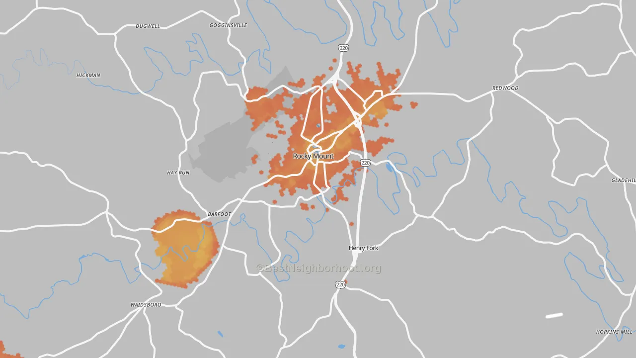 Bike Grade map of Rocky Mount, VA