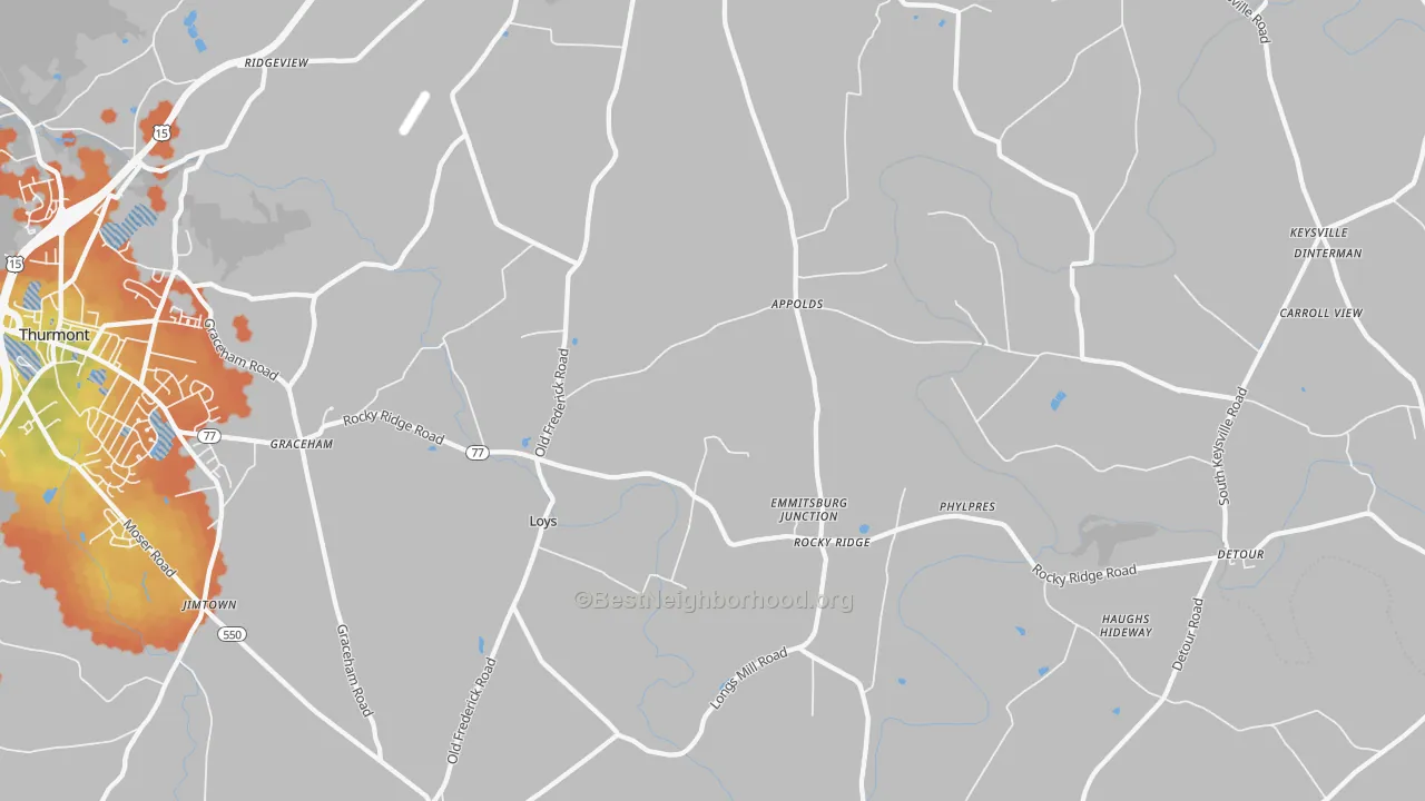 Bike Grade map of Rocky Ridge, MD