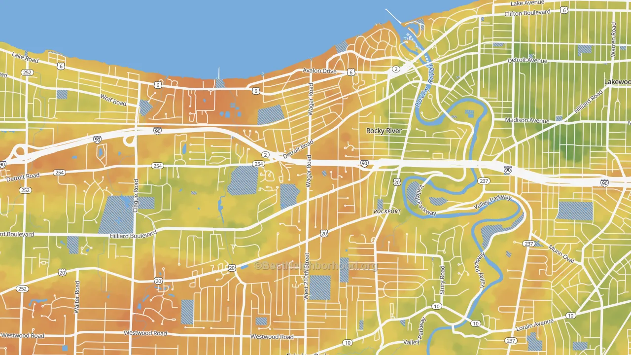 Bike Grade map of Rocky River, OH