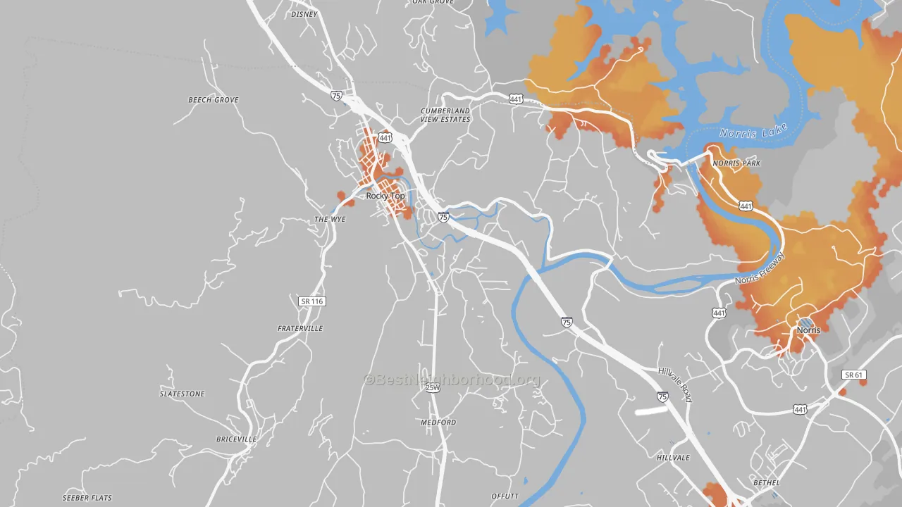Bike Grade map of Rocky Top, TN