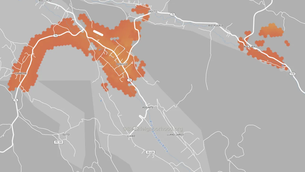 Bike Grade map of Rodarte, NM