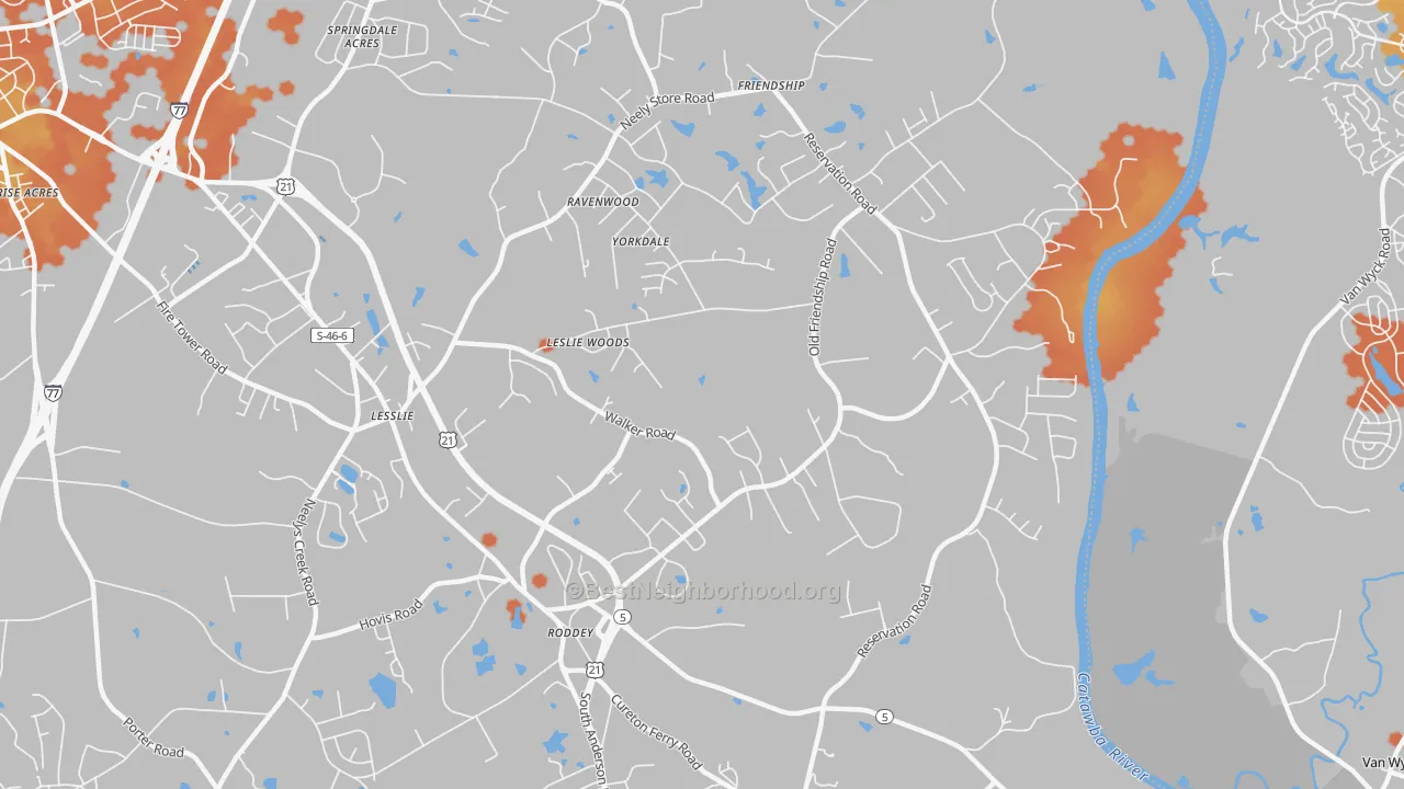 Bike Grade map of Roddy, SC