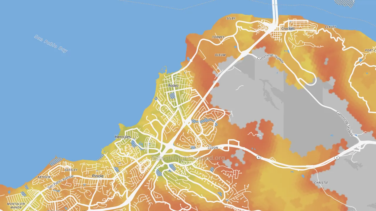 Bike Grade map of Rodeo, CA