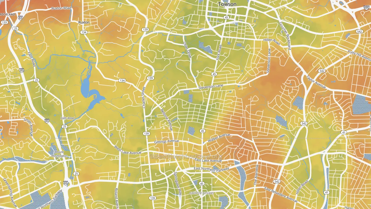 Bike Grade map of Rodgers Forge, Towson, MD