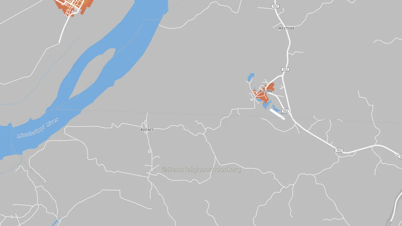 Bike Grade map of Rodney, MS