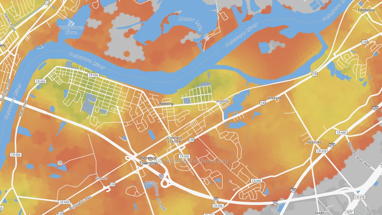 Bike Grade map of Roebling, NJ