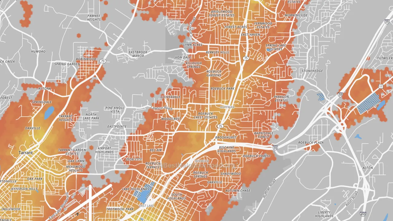 Bike Grade map of Roebuck, Birmingham, AL