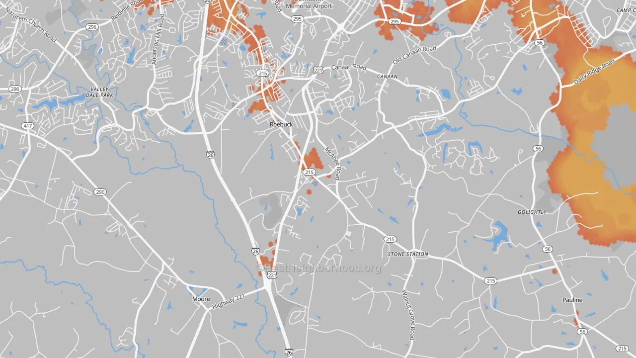 Bike Grade map of Roebuck, SC