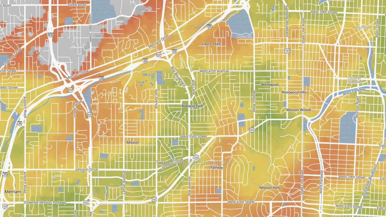 Bike Grade map of Roeland Park, KS