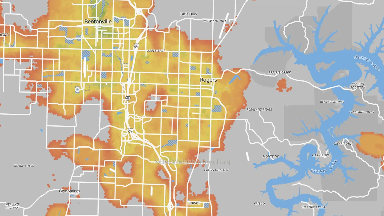 Bike Grade map of Rogers, AR