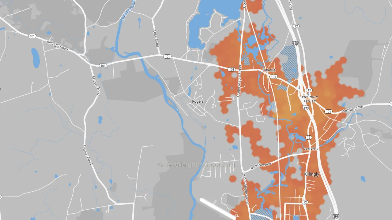 Bike Grade map of Rogers, CT