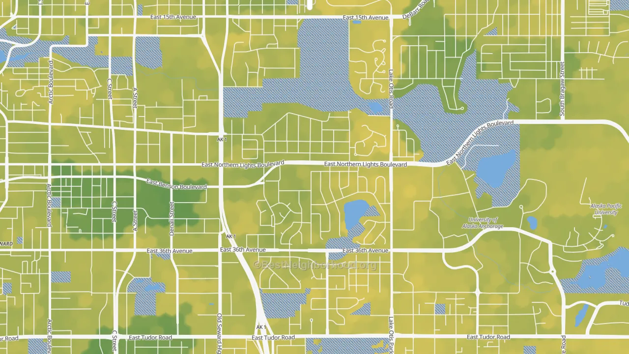 Bike Grade map of Rogers Park, Anchorage, AK