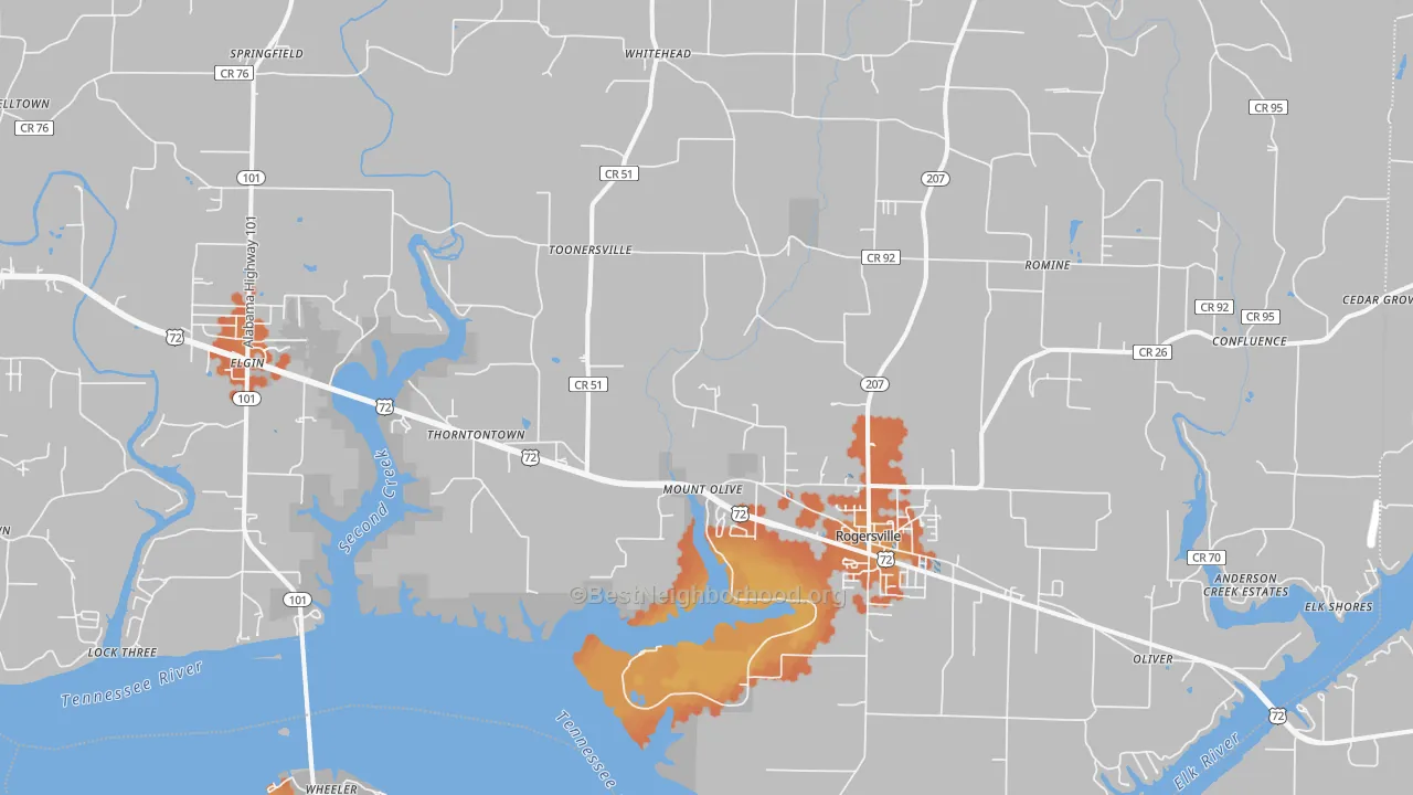 Bike Grade map of Rogersville, AL