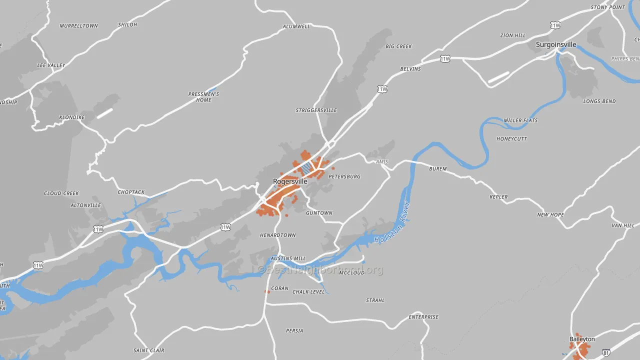 Bike Grade map of Rogersville, TN