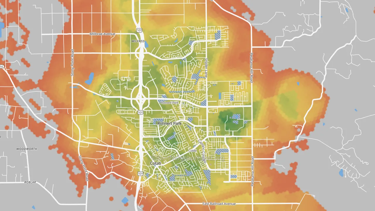 Bike Grade map of Rohnert Park, CA