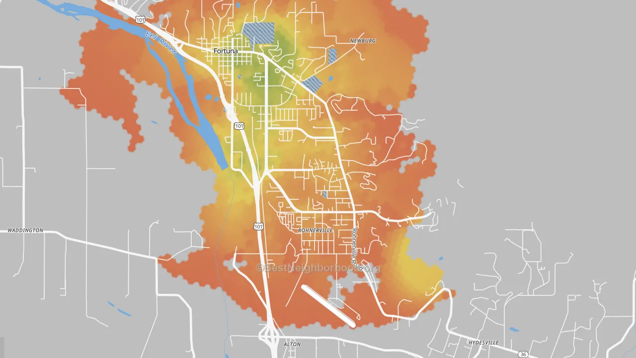 Bike Grade map of Rohnerville, Fortuna, CA
