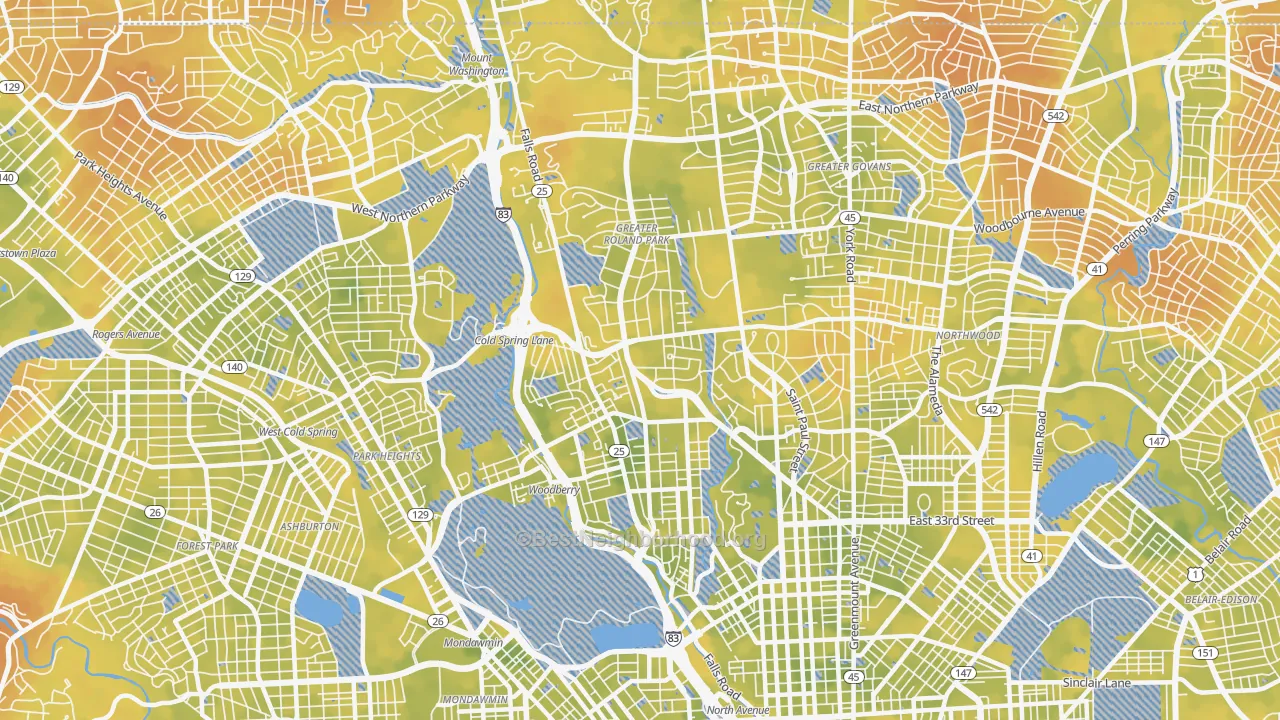 Bike Grade map of Roland Park-Homewood-Guilford, Baltimore, MD