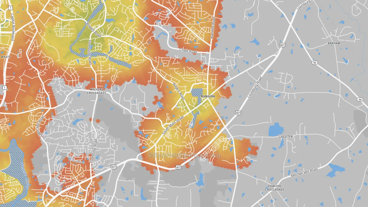 Bike Grade map of Rolesville, NC