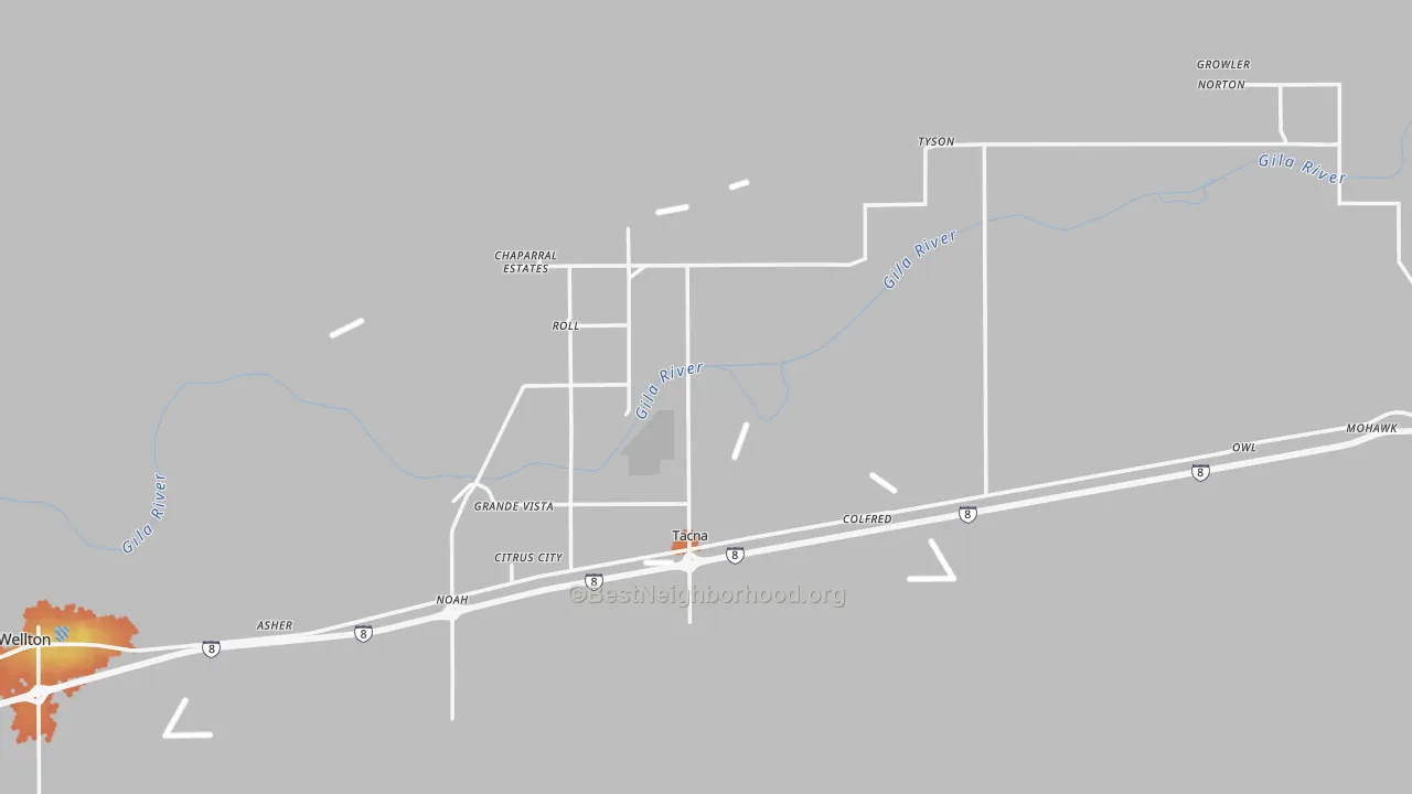 Bike Grade map of Roll, AZ