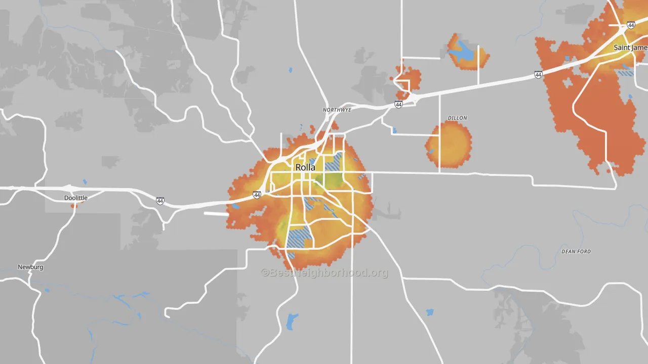 Bike Grade map of Rolla, MO