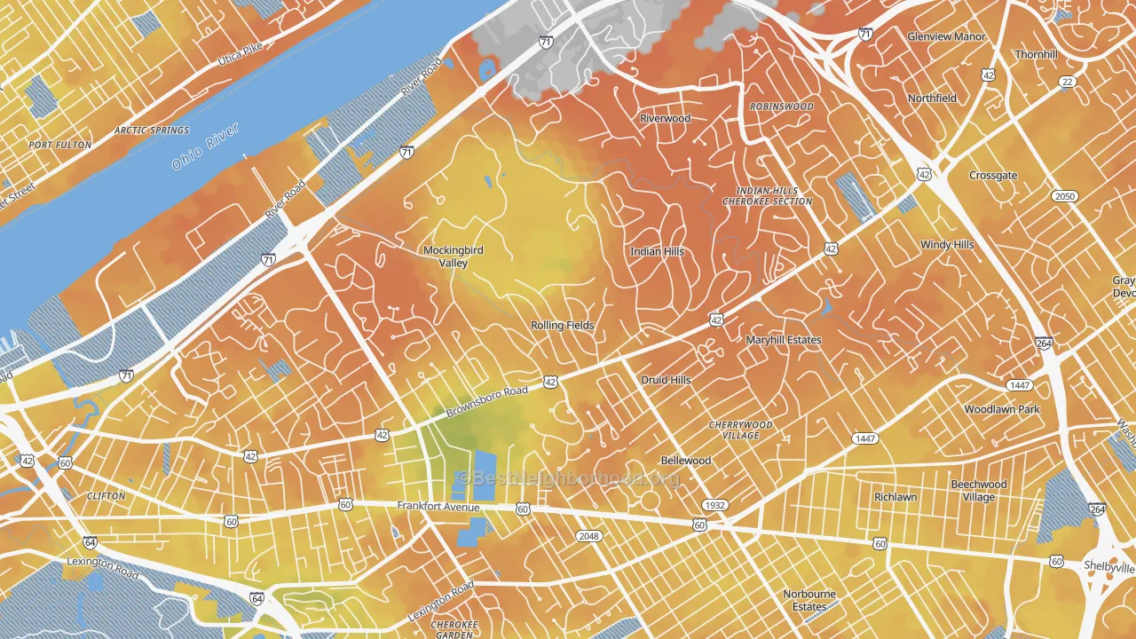 Bike Grade map of Rolling Fields, KY