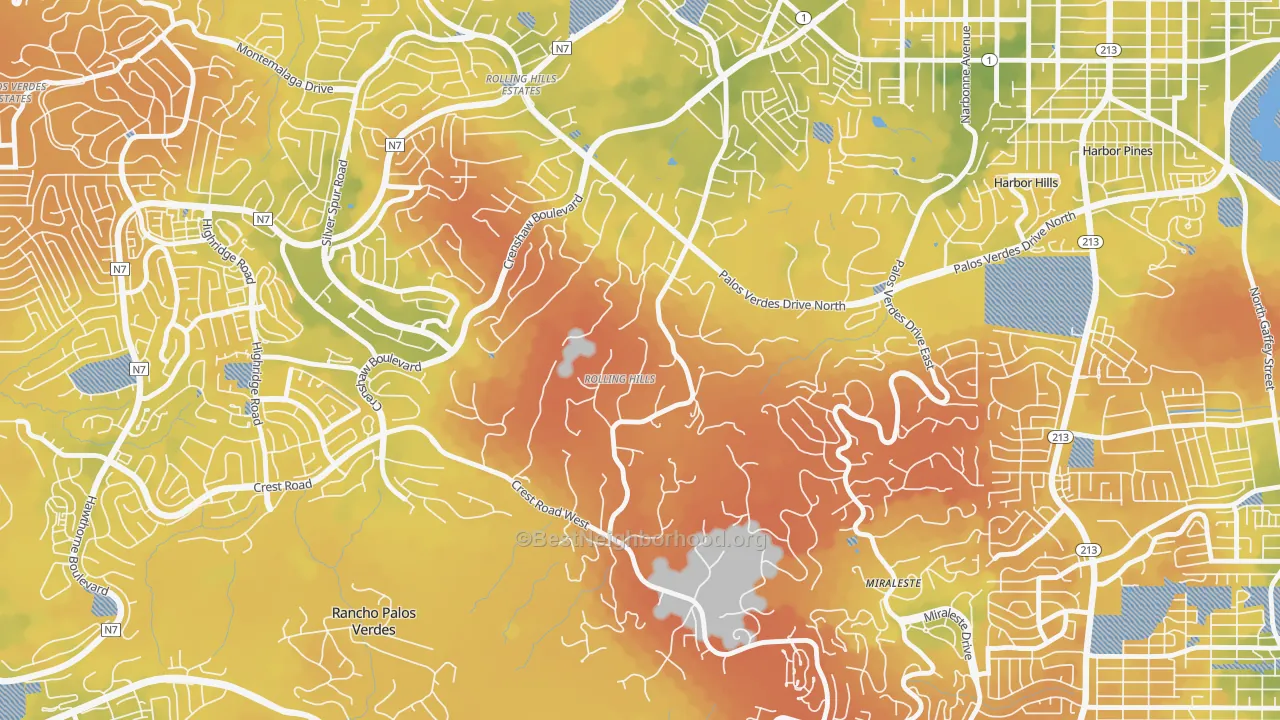 Bike Grade map of Rolling Hills, CA