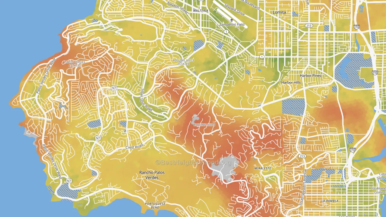 Bike Grade map of Rolling Hills Estates, CA