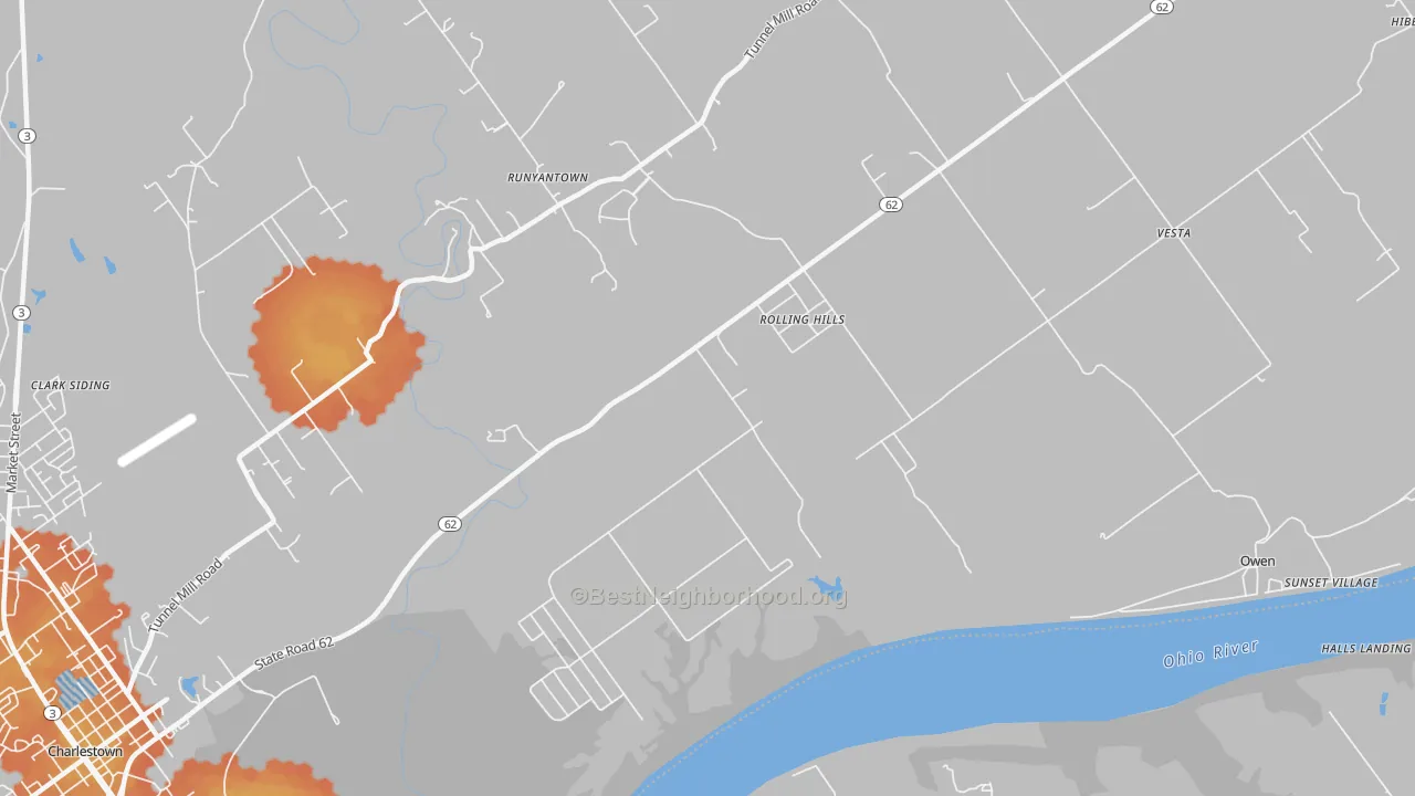 Bike Grade map of Rolling Hills, IN