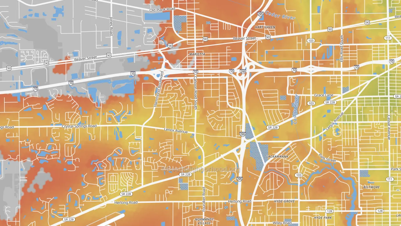 Bike Grade map of Rolling Hills, Jacksonville, FL