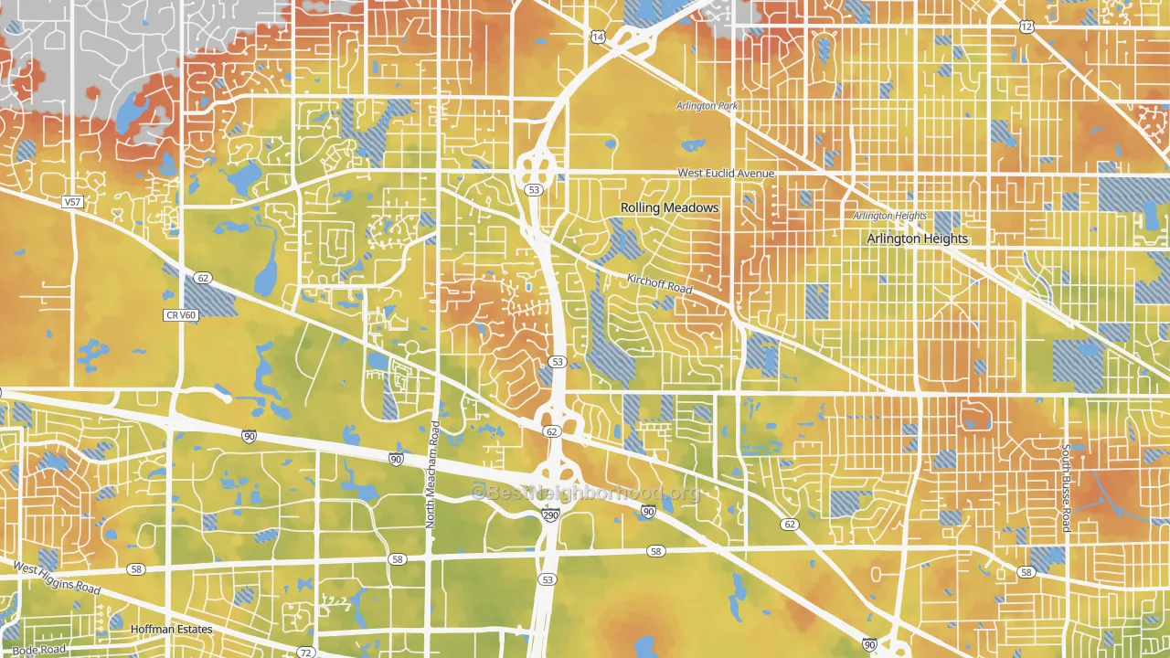 Bike Grade map of Rolling Meadows, IL