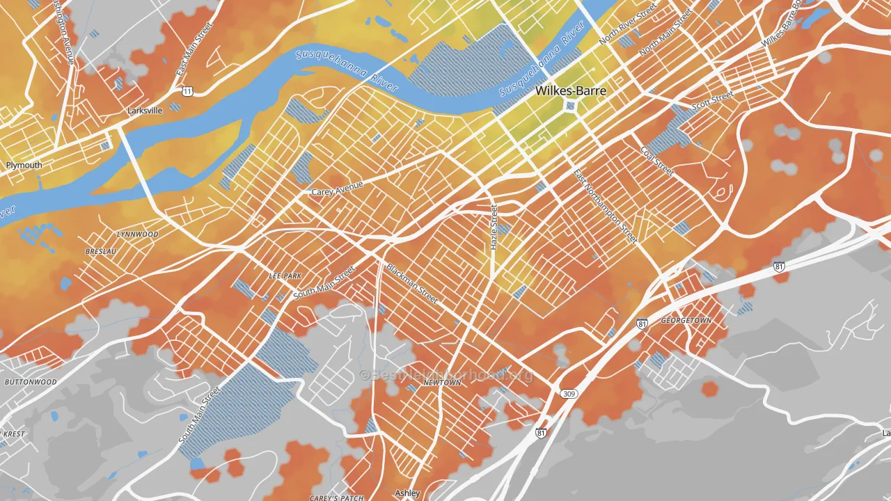 Bike Grade map of Rolling Mill Hill, Wilkes-Barre, PA